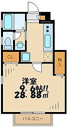 パーシモン　ガーデン　サエキ 1階1Kの間取り