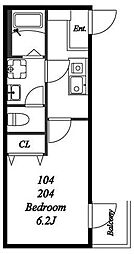 小田急小田原線 祖師ヶ谷大蔵駅 徒歩8分の賃貸アパート 2階1Kの間取り