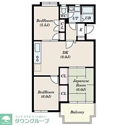 京王相模原線 調布駅 徒歩36分の賃貸マンション 2階3DKの間取り