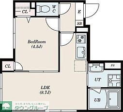 グローリオシェルト南烏山 1階1LDKの間取り