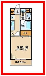 京王線 府中駅 徒歩10分の賃貸マンション 2階1Kの間取り