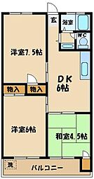 京王線 国領駅 徒歩6分の賃貸アパート 2階3DKの間取り