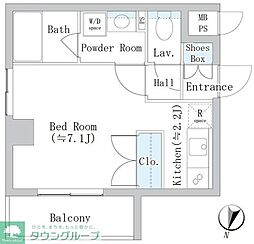 アンソレイユ代々木上原 1Kの間取図画像