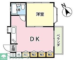 砧フラット 1DKの間取図画像