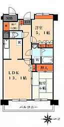 リヴェール烏山 2LDKの間取図画像