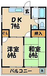 鈴木ハイツ 2DKの間取図画像