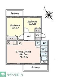 サンセール三鷹 2LDKの間取図画像