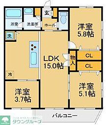 メゾンベルアネックス 2LDKの間取図画像