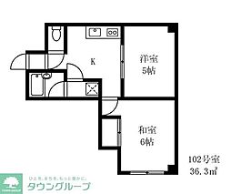 東急目黒線 武蔵小山駅 徒歩9分の賃貸マンション 1階2Kの間取り