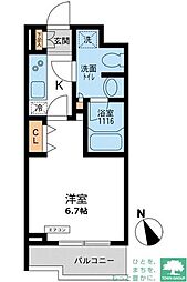 東急大井町線 大岡山駅 徒歩11分の賃貸マンション 2階1Kの間取り