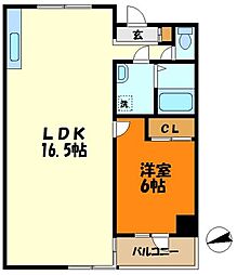 エスティガーデン 1LDKの間取図画像