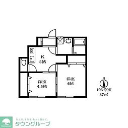 ラフィーネ田園調布 2Kの間取図画像