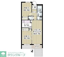 洗足第2マンション 2LDKの間取図画像