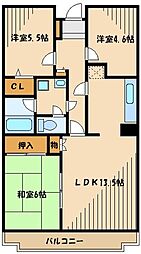 小田急小田原線 町田駅 徒歩20分の賃貸マンション 2階3LDKの間取り