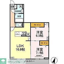 サフィール 3階2LDKの間取り
