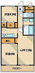 カーサ鶴川 2LDKの間取図画像