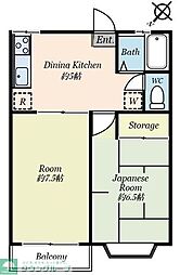 サンハピネス 2階2DKの間取り