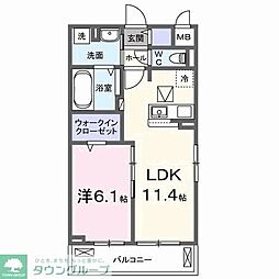 ベルヒルズノース 1LDKの間取図画像