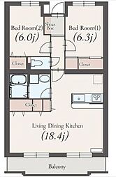 グラツィアつきみ野 2LDKの間取図画像