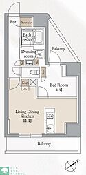 クロスレジデンス高田馬場 1LDKの間取図画像