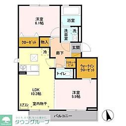 ラ　ティーダ 1階2LDKの間取り