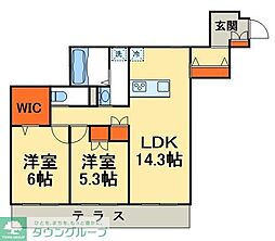 東武野田線 豊四季駅 徒歩13分の賃貸マンション 1階2LDKの間取り