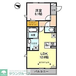 ロイジェントパークスレイクタウン　Ｄ 2階1LDKの間取り