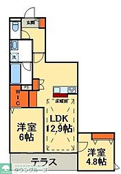 JR常磐線 柏駅 徒歩13分の賃貸マンション 1階2LDKの間取り