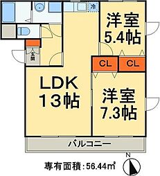 グランド・カオル2番館 2LDKの間取図画像