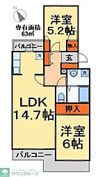 レジデンス柏 2LDKの間取図画像