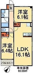 シュヴァルブラン白馬 2LDKの間取図画像