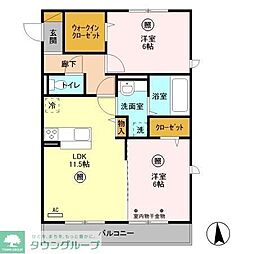 ルミエール中央 2LDKの間取図画像