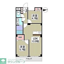 シャイニーハイツ 2LDKの間取図画像