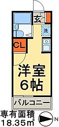 川村ハイム ワンルームの間取図画像