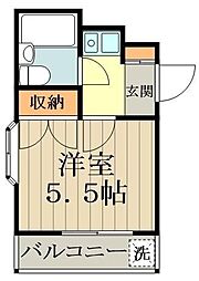 JR中央線 東小金井駅 徒歩7分の賃貸マンション 2階1Kの間取り