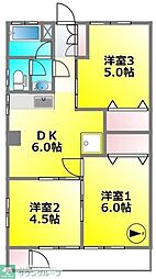 上水ハイツ 2階3DKの間取り