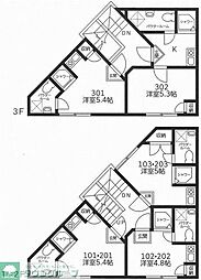 コンフォート柳沢 3階1Kの間取り