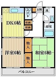 エルムウッド'90 2DKの間取図画像