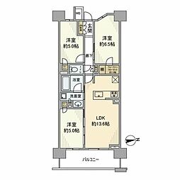 クレストプライムレジデンスパーク五番街 12階3LDKの間取り