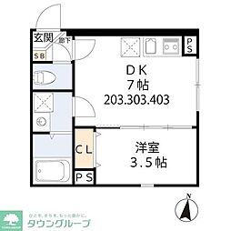 グラシア・ベイ大森 4階1DKの間取り