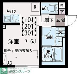 イクシオ川崎West Side 1階ワンルームの間取り