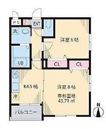 プランドール 2Kの間取図画像