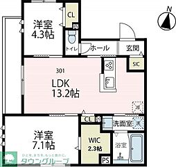 ボヌール平安 2LDKの間取図画像