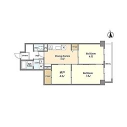 コスモリード武蔵中原 5階2SDKの間取り