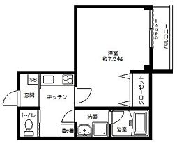 エバーグリーンIII 2階1Kの間取り