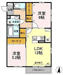 アトリオみなみだいら5 2LDKの間取図画像