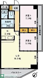 エクセレンス梶ヶ谷 2LDKの間取図画像