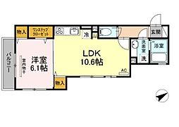 ヴューテラスナカイ 1LDKの間取図画像