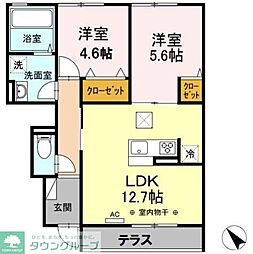 小田急江ノ島線 本鵠沼駅 徒歩6分の賃貸アパート 1階2LDKの間取り