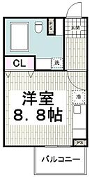 JR東海道本線 藤沢駅 徒歩7分の賃貸マンション 2階ワンルームの間取り